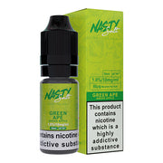 Nasty Salt Green Ape Nic Salt Vape Juice – sleek 10 ml bottle featuring a bold green apple flavor with smooth nicotine salts, dropper top for easy pod-system filling.